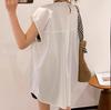 White Design Short-sleeved Irregular Shirt Blouse New Women's 16-year Summer Split-ended Blouse