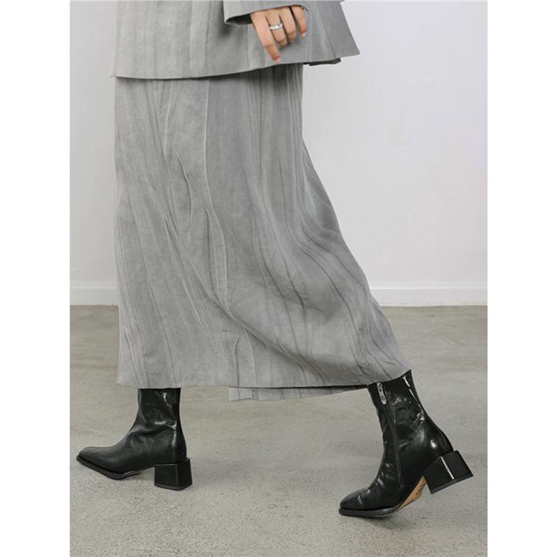 Old money wind thin boots women pointed thin thick heel short boots Martin boots 4.5cm soft leather flat bottom commuting OL short boots