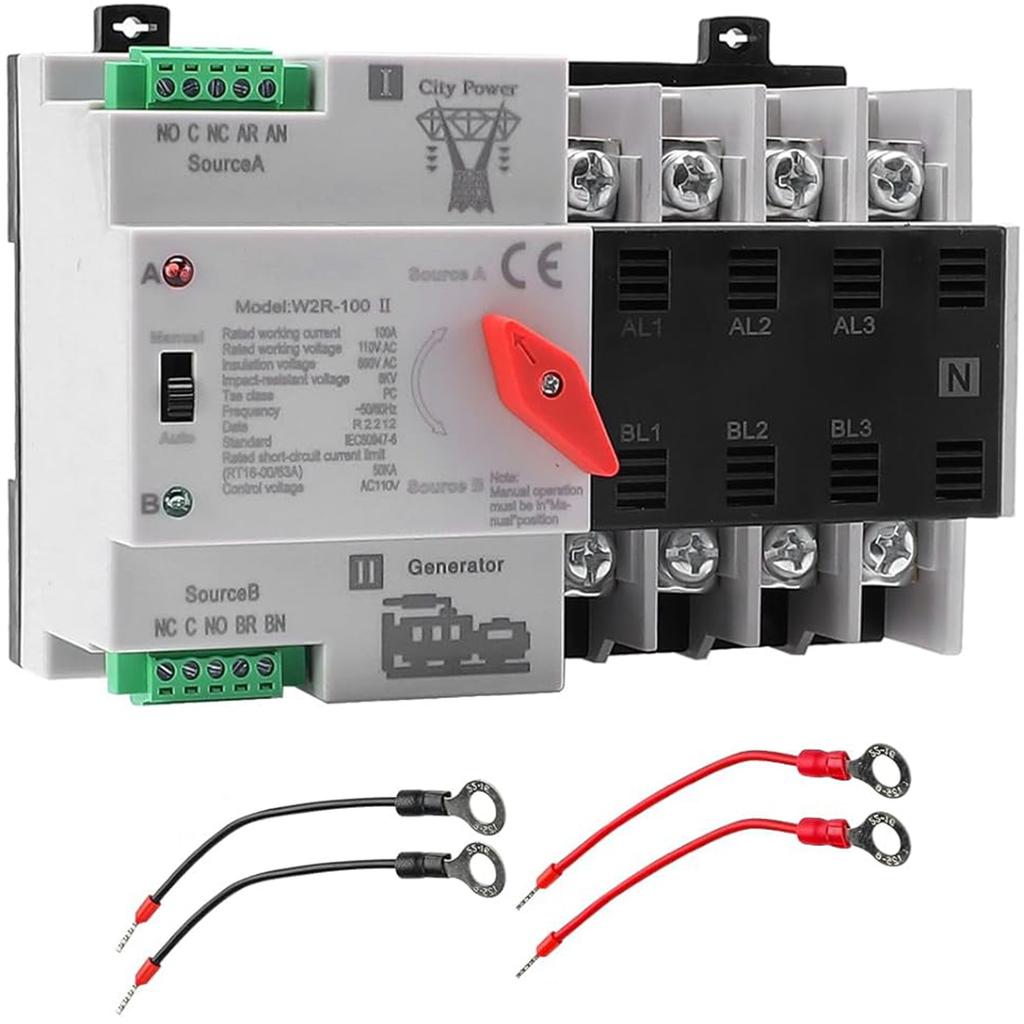 100A 4Pole Dual Power Automatic Transfer Switch Din Rail Mounted Transfer Controller for Home Generator Fast Switching