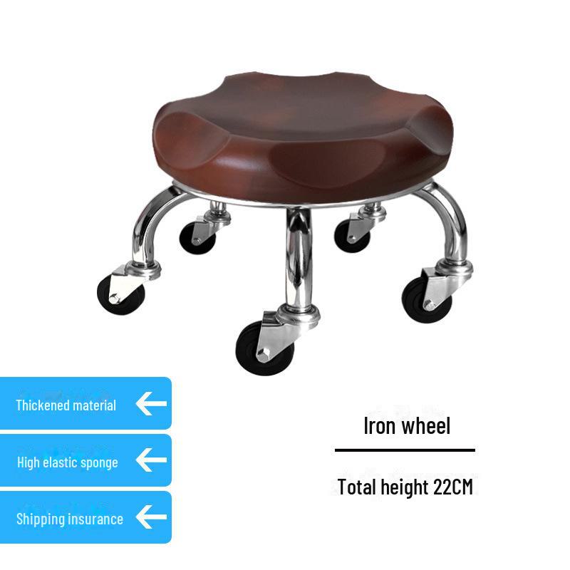 Silent Mobile Beauty Stool with Universal Wheels - Multifunctional, Low-Profile, Round Design for Home or Studio Use.