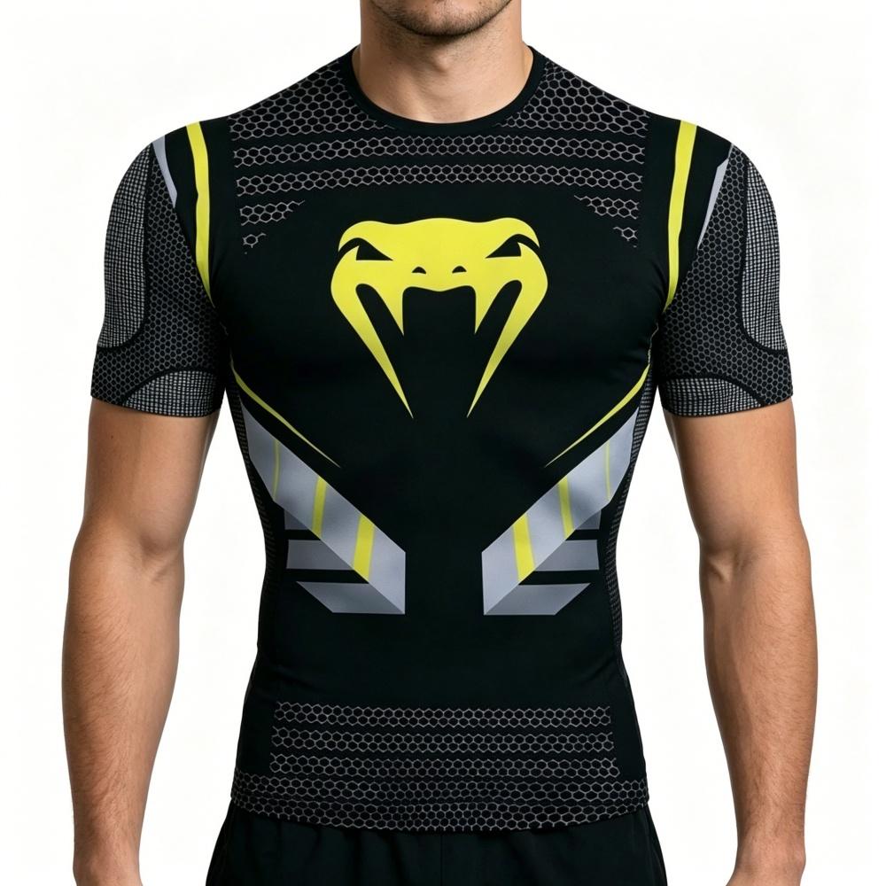 Men's Sports Short-sleeve T-shirt Round Neck Breathable Gym Training Top Fashion Print Casual Activewear