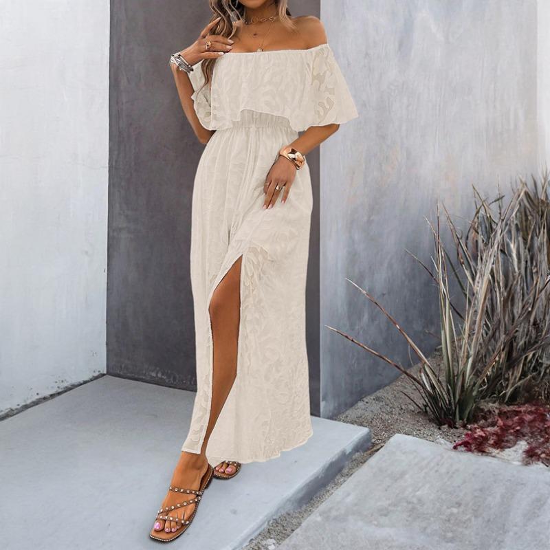 Sukienka damska na wiosnę i lato z dekoltem w serek i wysokim stanem