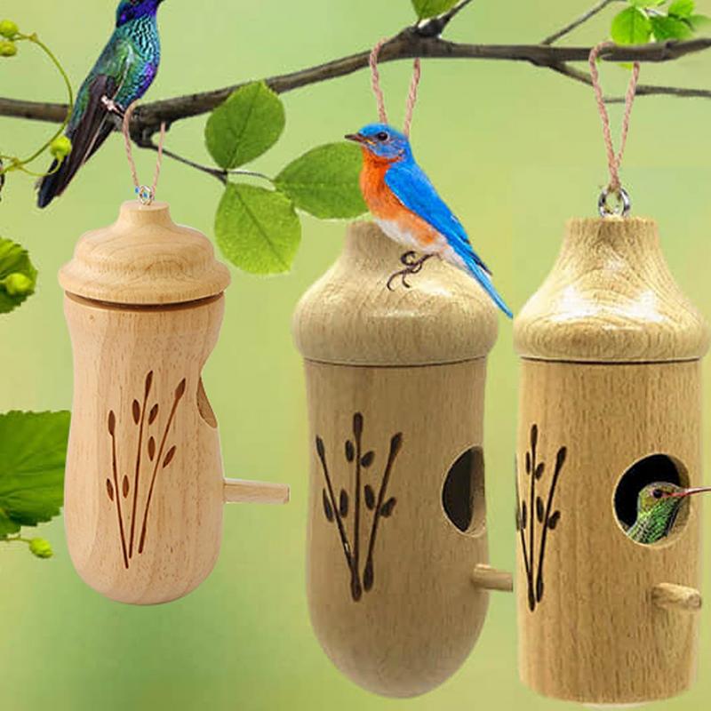 Domki dla Kolibrów 3X Drewniane Gniazdo Lęgowe dla Kolibrów Budka dla Ptaków Jaskinia Lęgowa do Ogrodu Podwórka Balkonu Ganku Pnia Drzewa