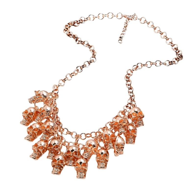 Punk Halloween Skull Necklace Statement Chain Jewelry with Front Drape and Alloy Finish for Concert and Party Outfits Daily