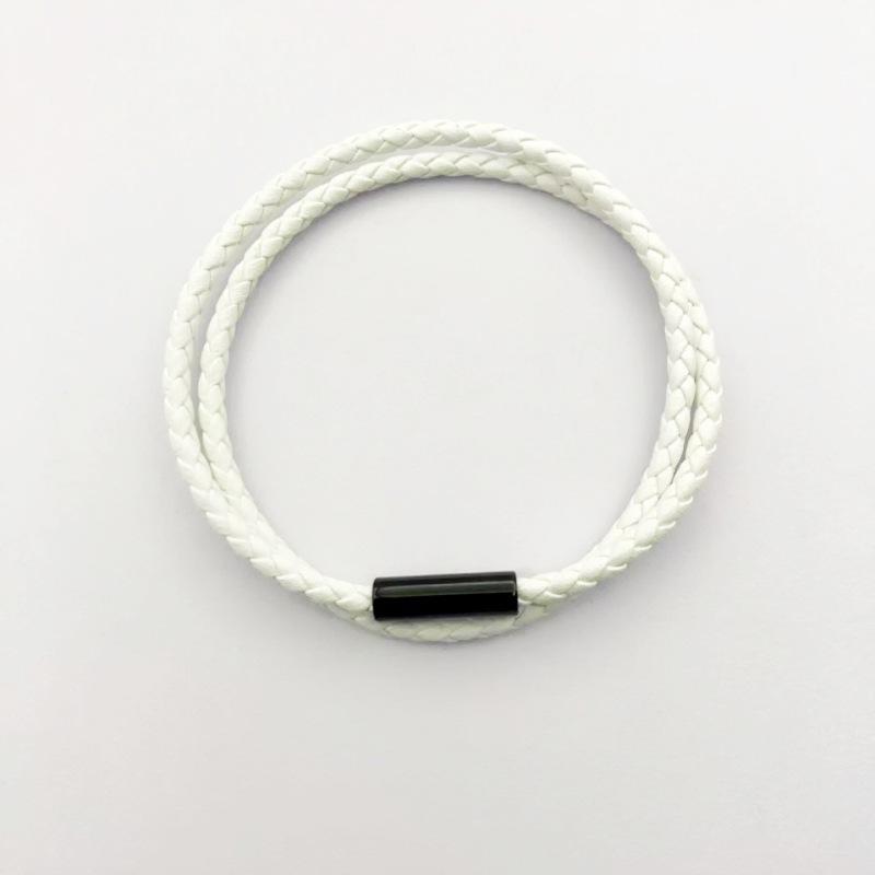 Customizable Birth Year Leather Rope Bracelet with Logo, Handmade Woven Double-Circle Design, Engraved Magnetic Buckle.