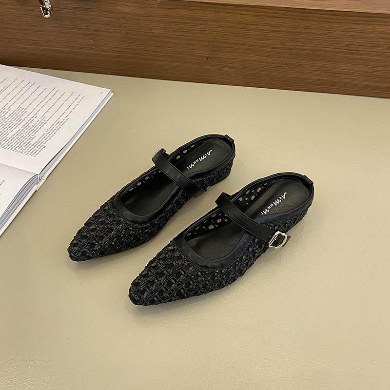 

Внутреннее увеличение высоты ретро плетеная сумка голова полушлепанцы женская обувь для улицы 2025 новый летний полый сандалии Мэри Джейн 35 чёрный