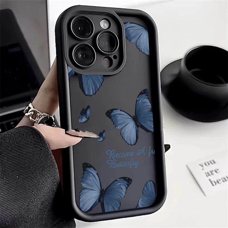 Retro Butterfly Silicone Phone Case For iPhone 16 15 14 Pro Max Plus 11 12 13 Pro XS 7 8 Plus SE 2 X XR Shockproof Full Cover