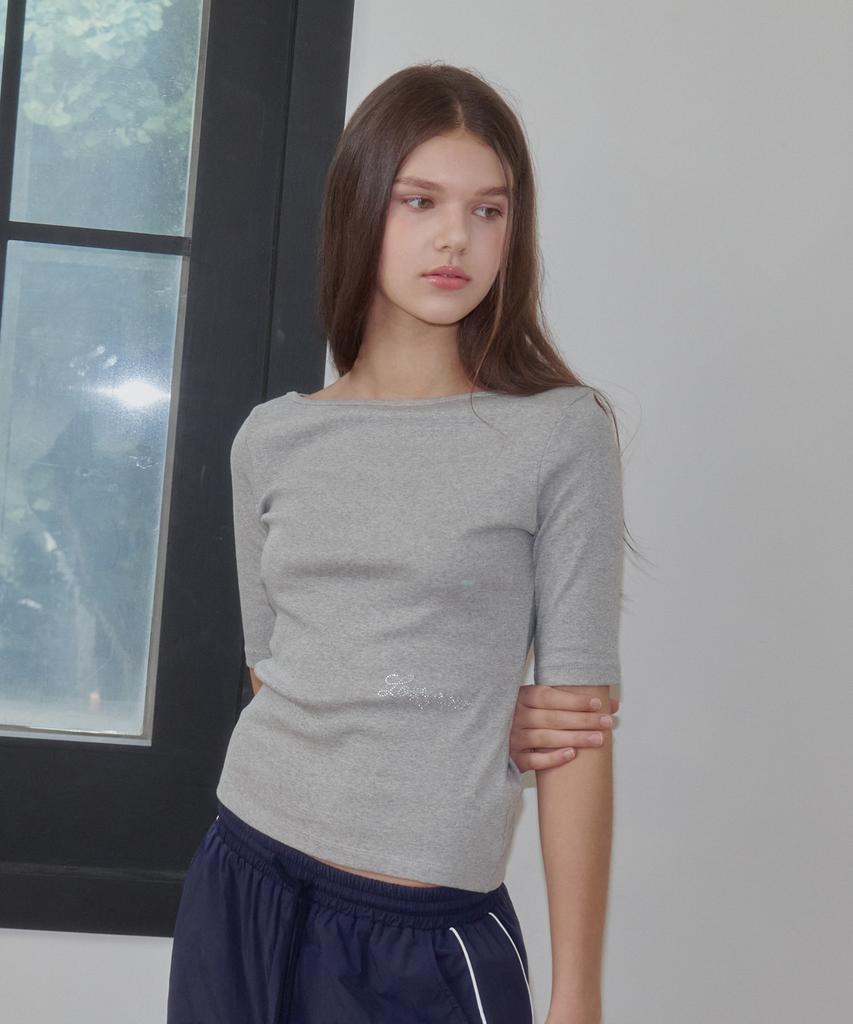 LOSSYROW Lossy Beaded Half Sleeve Boatneck Gray