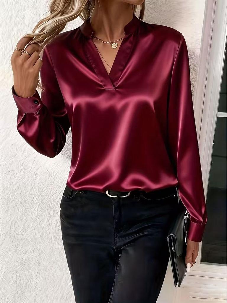 2025 Spring/Autumn Loose V-neck Shirt - Versatile, Simple, Elegant Women's Top
