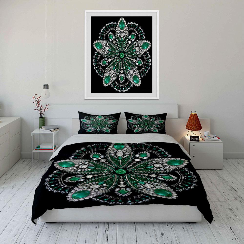 Luxury Emerald Jewelry Set - Wedding Soft Comfortable Duvet Cover Bedding Set Included 1*Duvet Cover & 2*Pillowcases, Gift