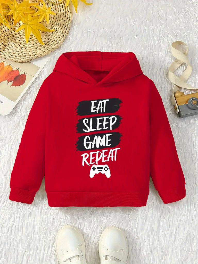 Children's Autumn/Winter Hooded Sweatshirt – Comfortable & Warm Athletic Top for Boys and Girls – Letter/Game Print