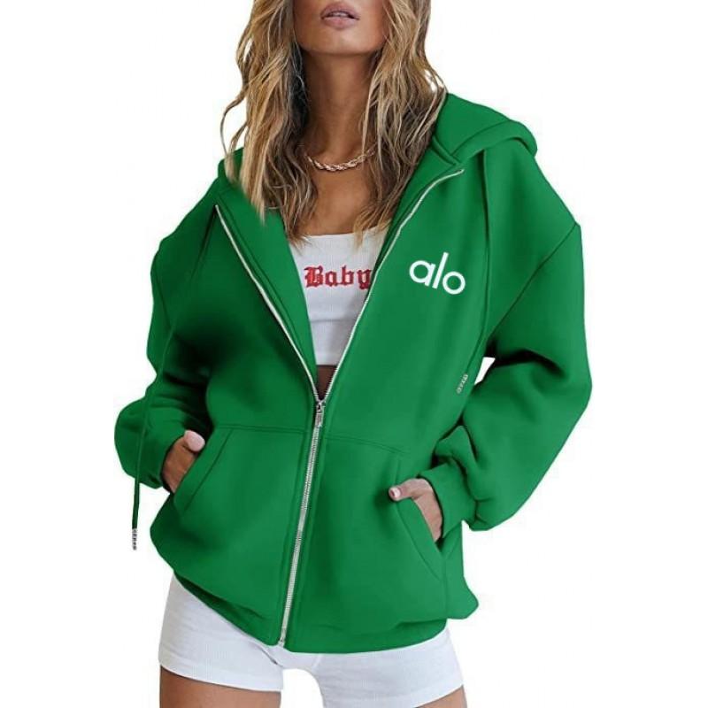 Damen Oversized Kapuzen-Reißverschluss-Sweatshirt Mit Grafikdruck Lockere Passform Langarm Freizeit-Sportbekleidung