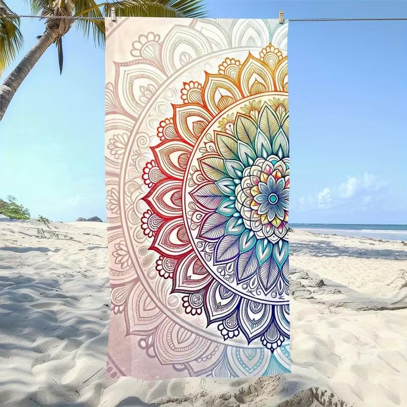 Boho Summer Vacation Beach Towel Vintage Tie Dye Sunburst Print Quick Dry Sand-Free Bath Towel Soft Absorbent Towel for Beach