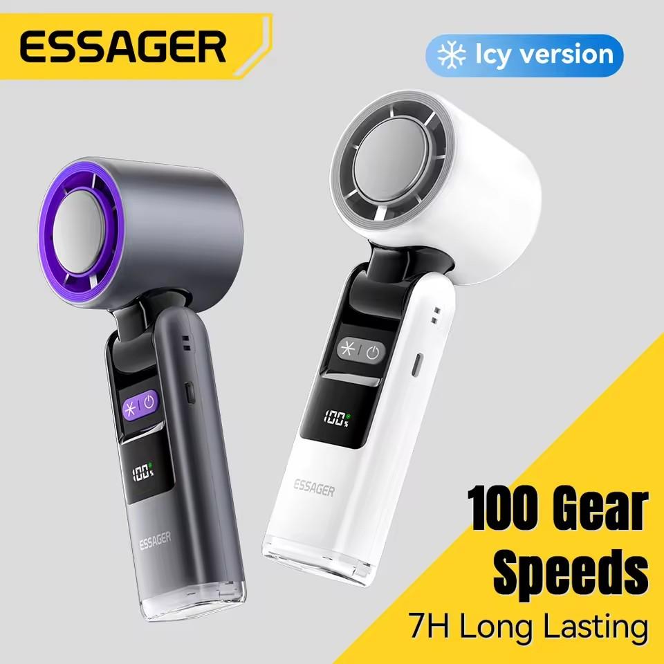 

Essager Handheld Portable Fan 100-Speed Digital Display Wind Speeds Adjustable Refrigeration Foldable with Flashlight Mini Fan Normal Version сірий