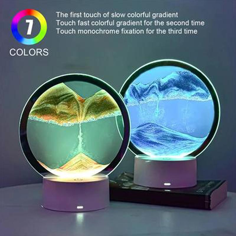 USB LED RGB Sandscape Lamp Moving Sand Art Nattljus med 7 färger Timglasljus 3D Moving Sand Art Bordslampa Julklapp