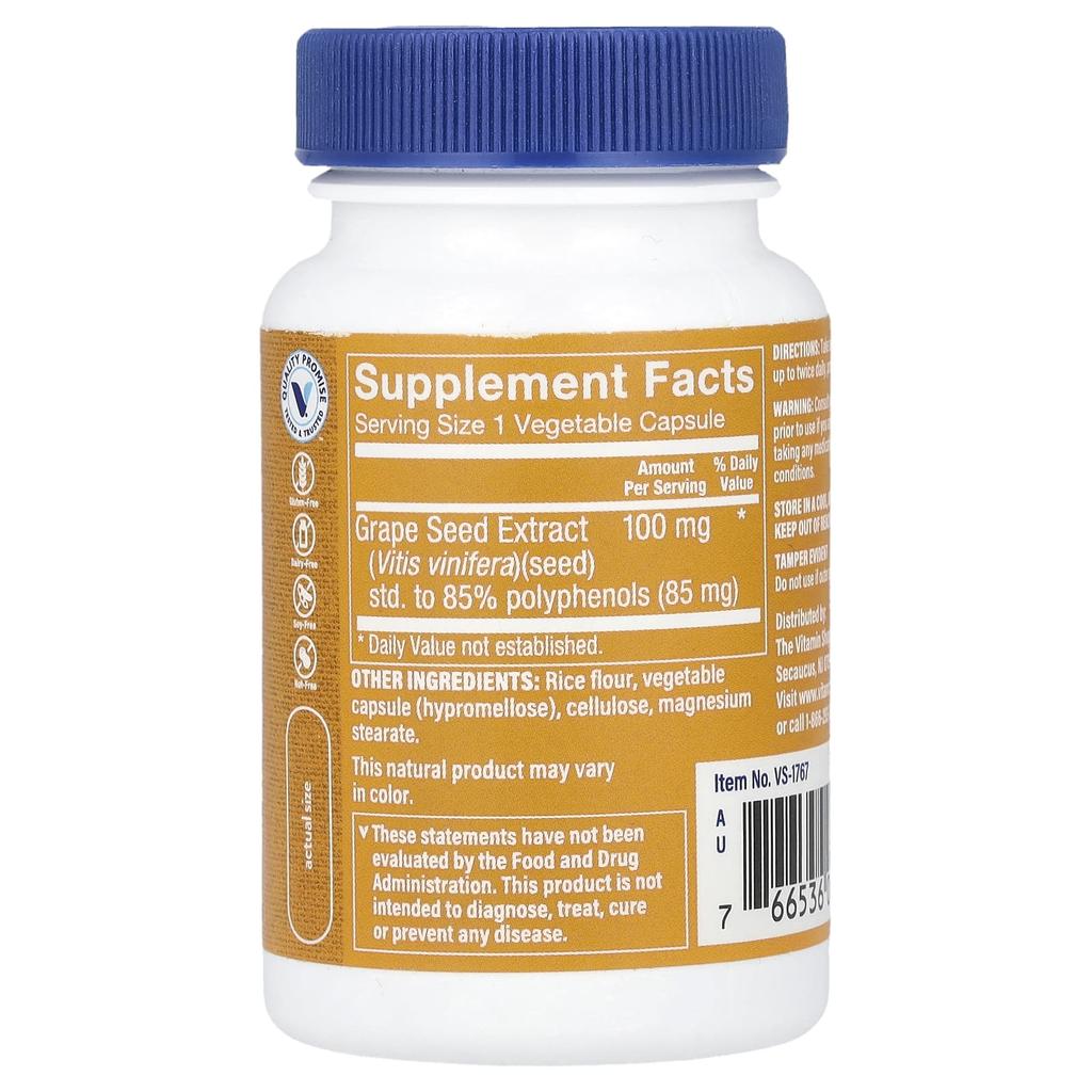The Vitamin Shoppe, Grape Seed Extract, 100 mg, 60 Veggie Capsules