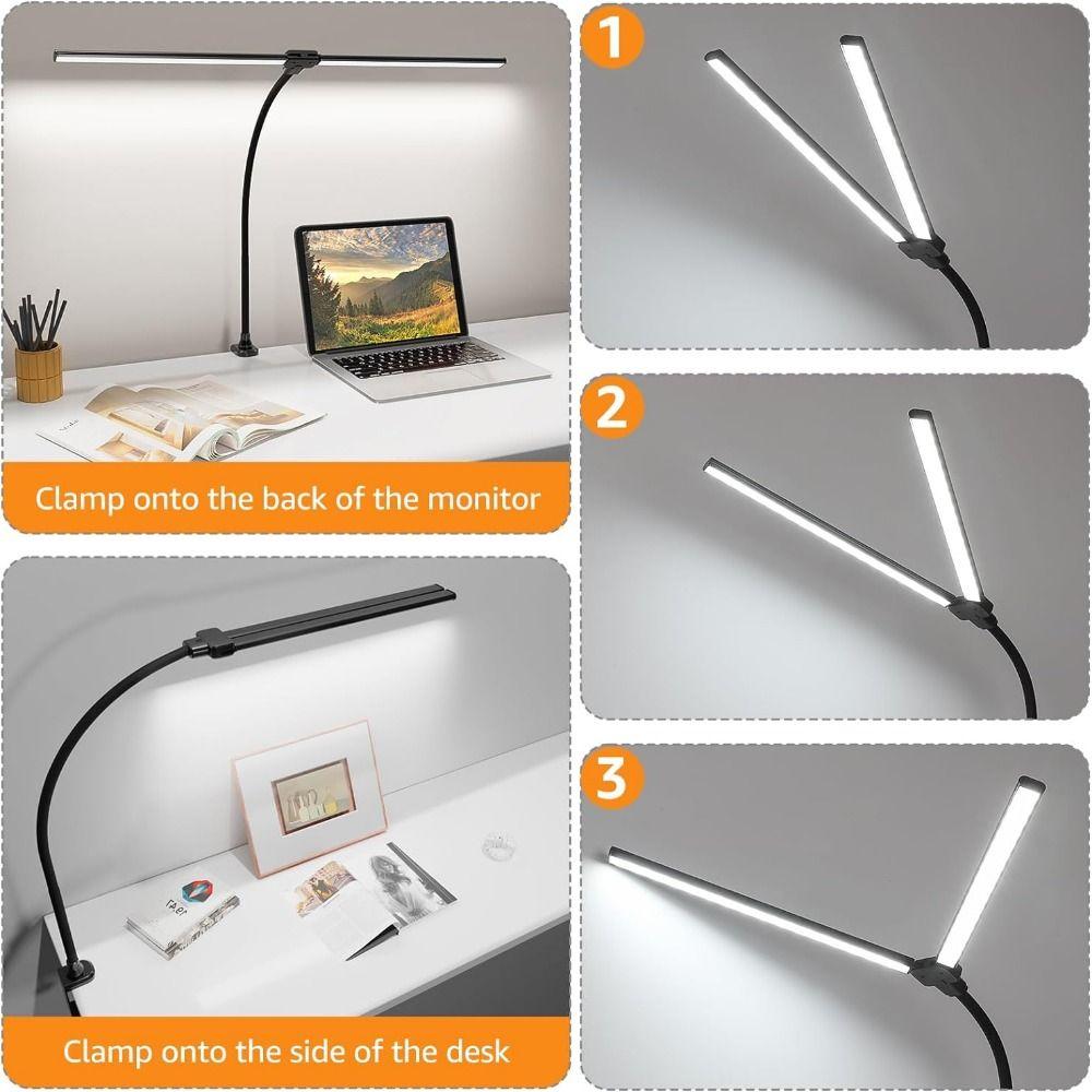 3 Color Modes Desk Light Extra Bright Gooseneck Smart Light Dimmable Clamp Desk Lighting Workbench