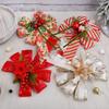 Large Bow Knot Christmas Tree Decorations with Pearls, Gold Glitter, Pine Cones, and Sequins.