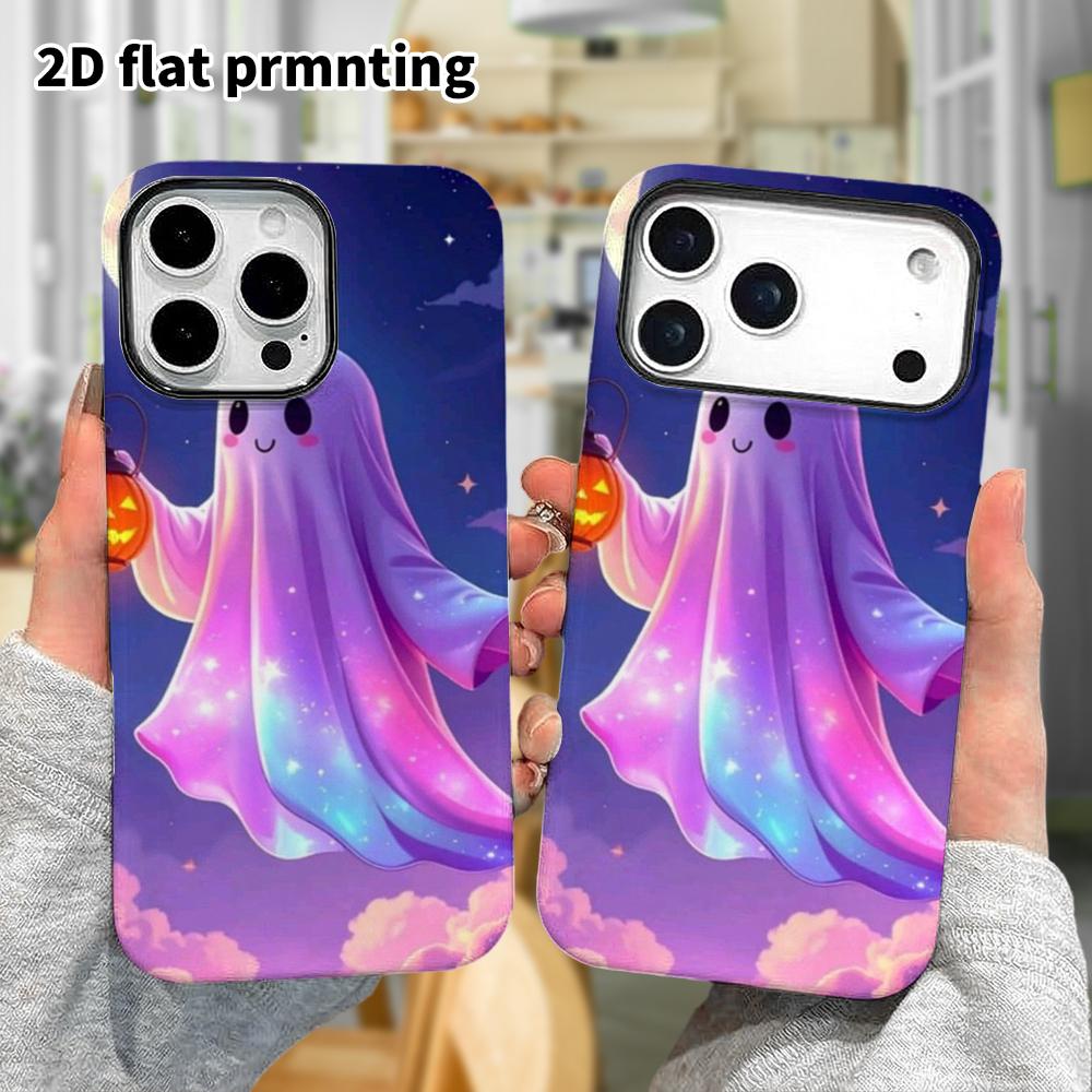 Phone Case: 2D Flat Design Suitable for iPhone 18, 17, 16, 15, 14, 13 Pro Film Protective Case, Couple Style, Galaxy Little Ghost, Christmas and Hallo