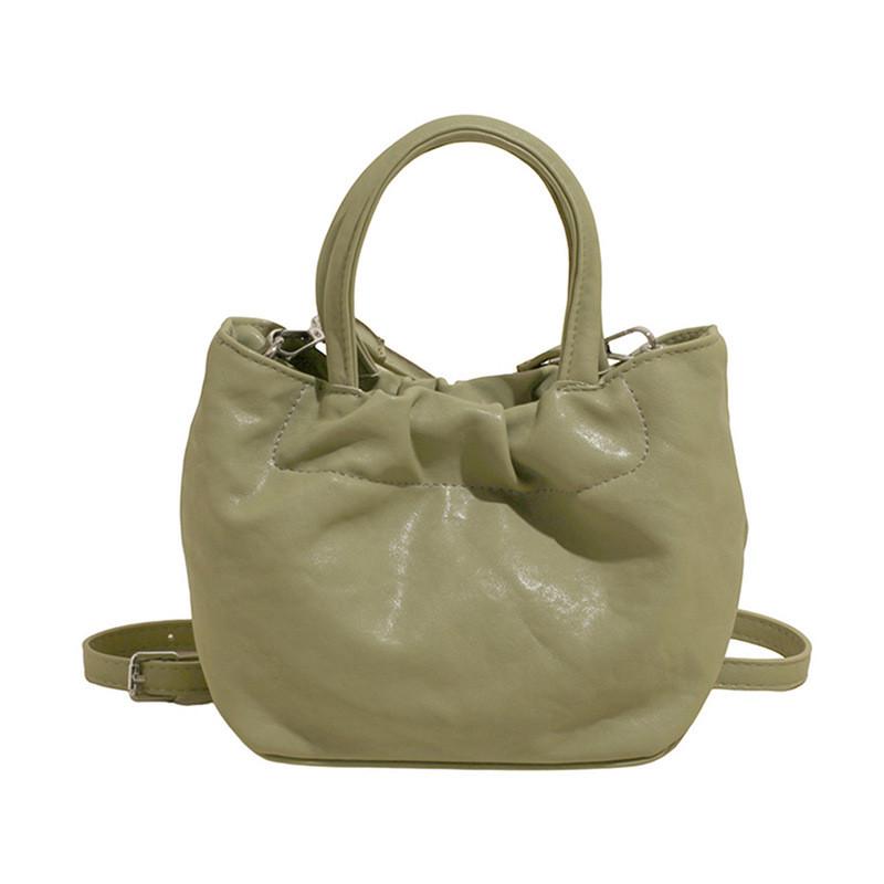 Pu Design Pleated Shoulder Bag Women Minimalist Solid Color Closure Magnetic