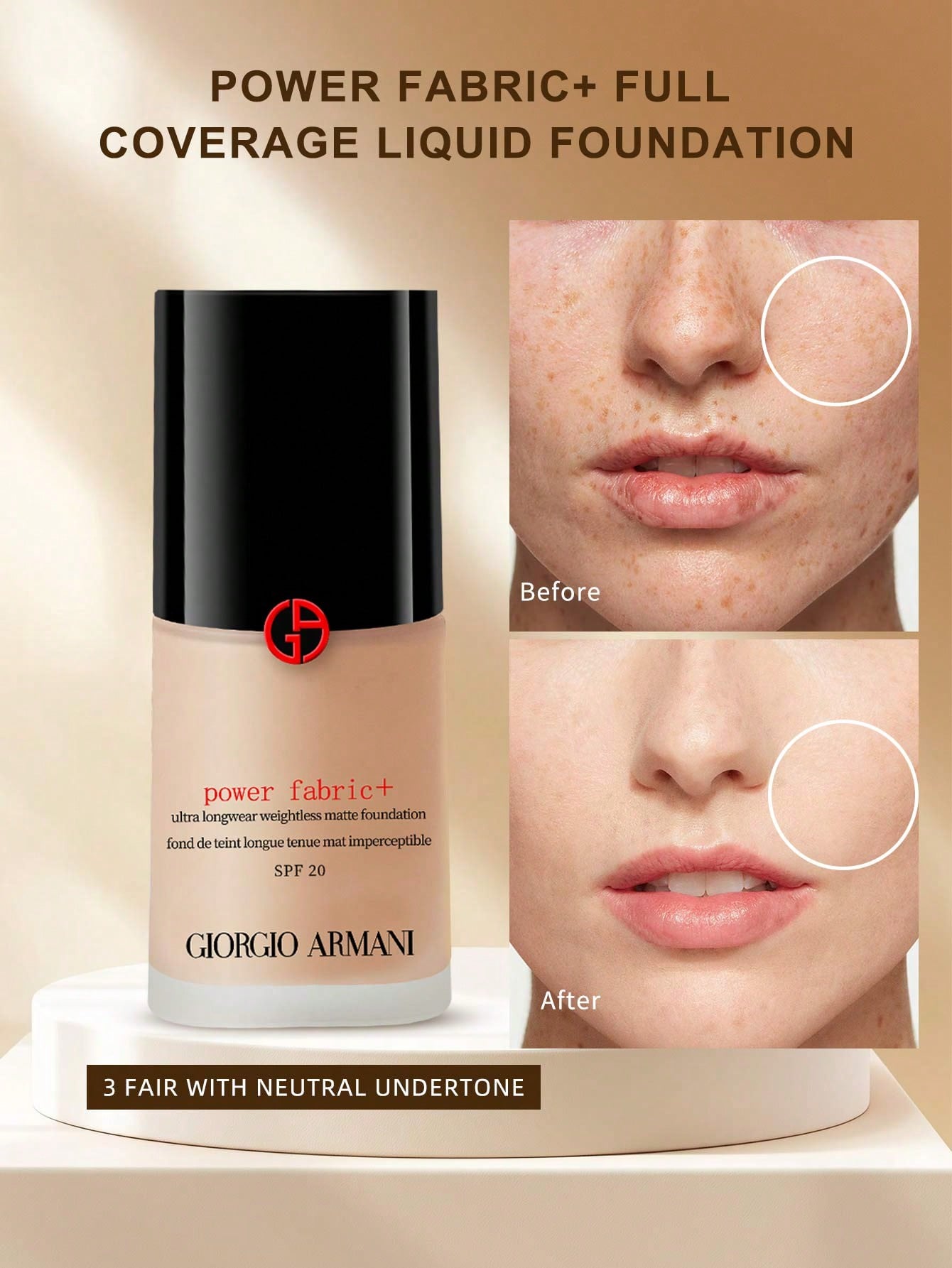 GIORGIO ARMANI Тональная основа Power Fabric Стойкая с высоким покрытием №3 SPF25 30 мл Матовая тональная основа с полным покрытием #power fabric pro 3