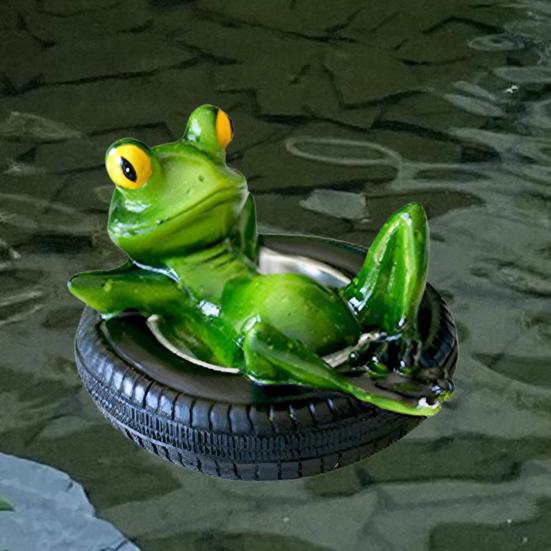 Floating Frog Statue Resin Lying On Tire Frog Figurine Sculpture Outdoor Garden Pond Pool Fish Tank Aquarium Decoration Ornament