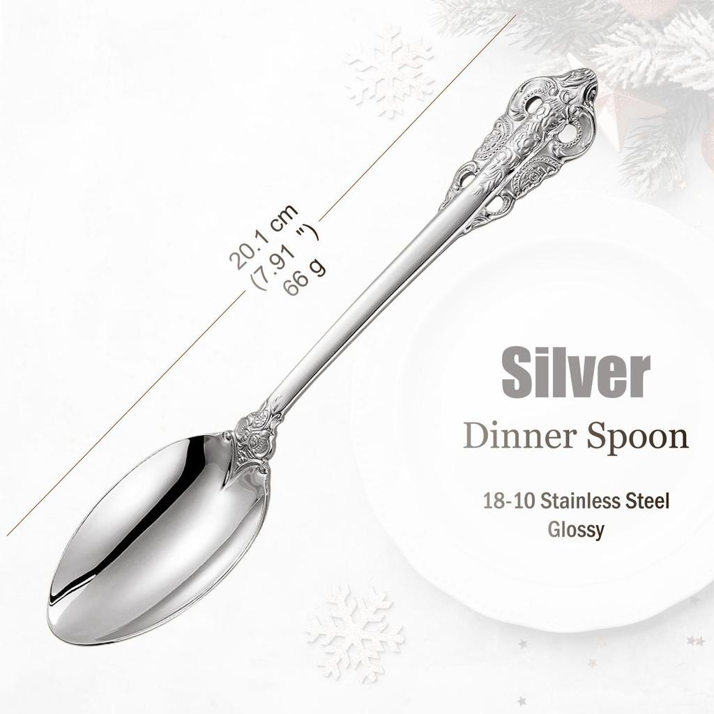 Conjunto de Talheres de Aço Inoxidável Prata, Talheres Vintage, Cabo Oco, Talheres para Casamento, Barroco, 18/10, Dourado Brilhante