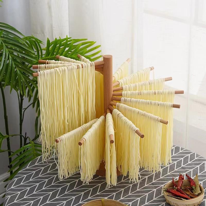 Porta Essiccazione e Conservazione Noodles in Legno Pieghevole Rotante per Piani Cucina