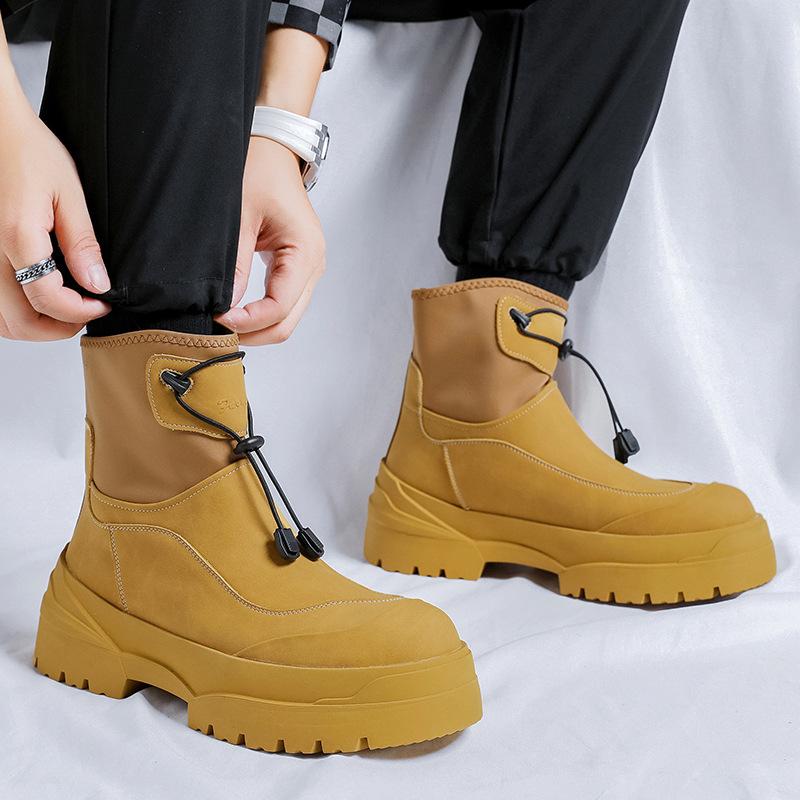 men fashion stage nightclub platform boots black white genuine leather shoes cowboy tooling desert boot designer ankle botas man