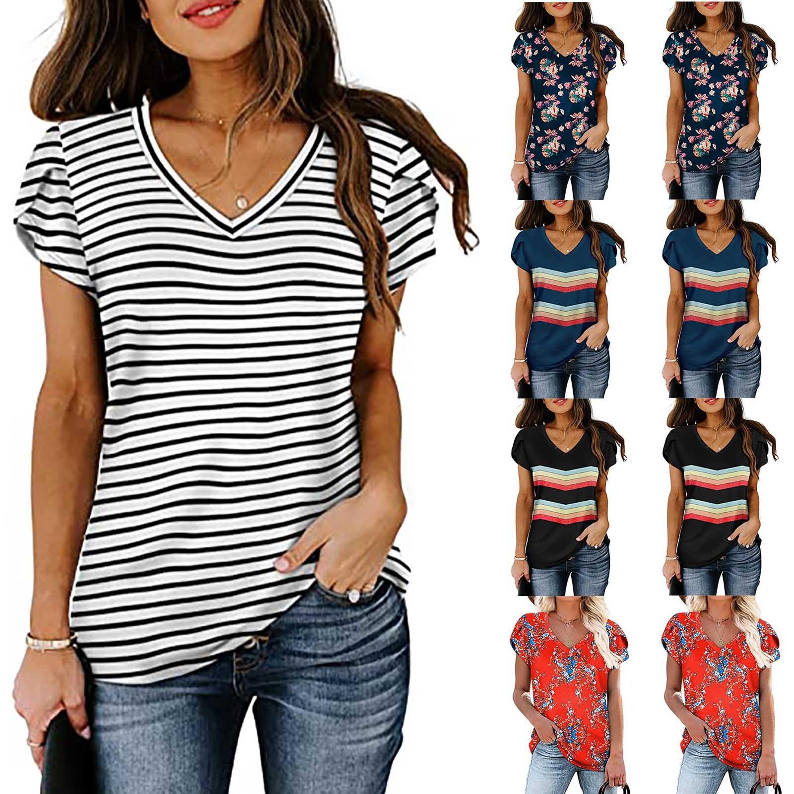 

Жіноча літня сексуальна модна жіноча блузка зі звичайним V-подібним вирізом і короткими рукавами S чорний