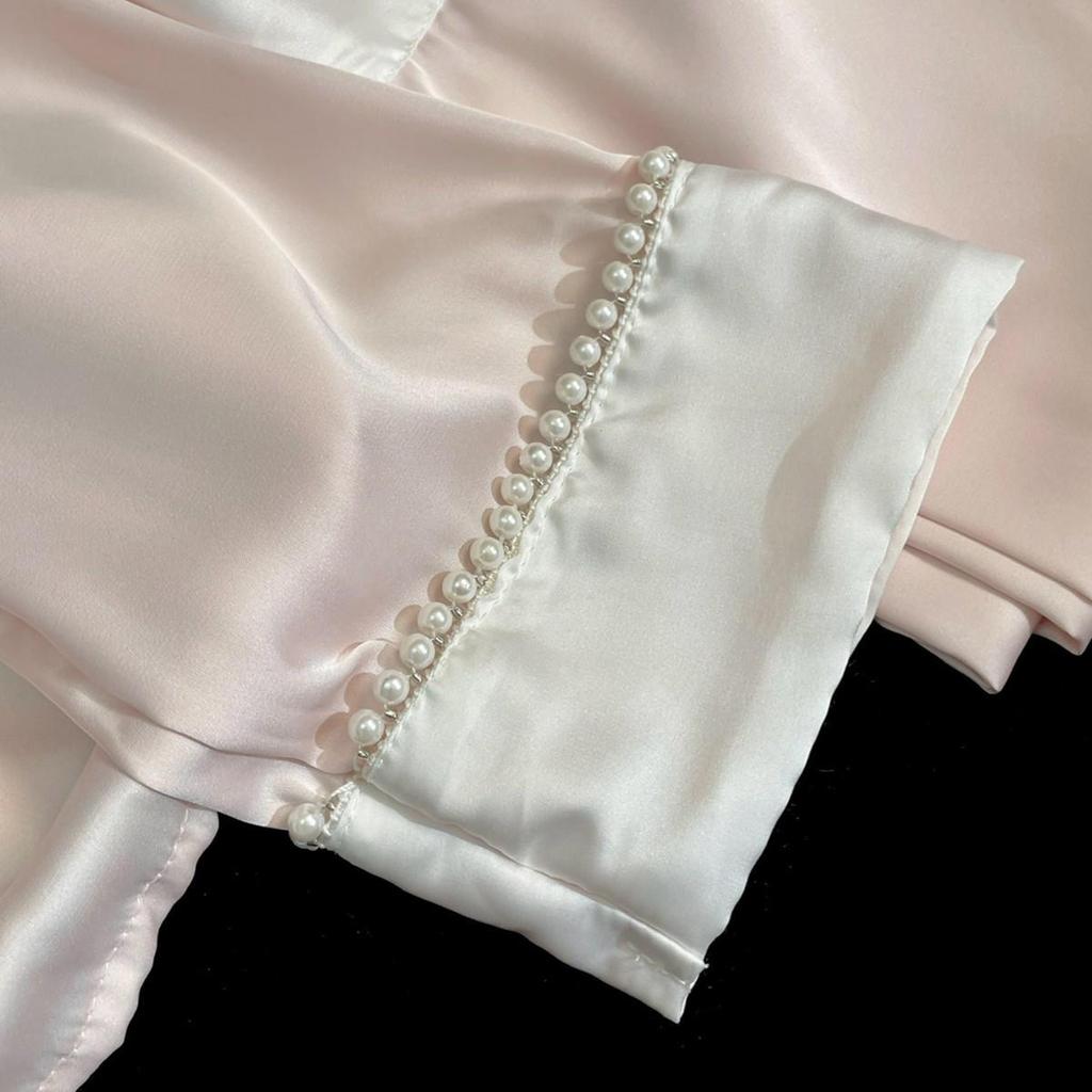 Satin Ice Silk Long Sleeve Pajama Set for Women - Elegant French Style Summer Home Wear