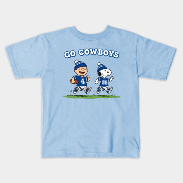 Boys Girls Soft Cotton Graphic Tees Dallas Football "Go Cowboys" Snoopy & Charlie Brown M8121 Breathable Daily School Wear Kids T-Shirts