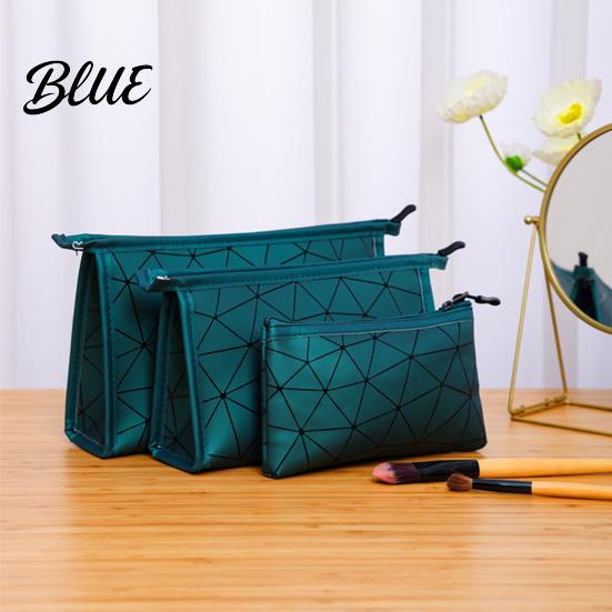 Travel Accessory Pouch Set 3Pcs/Set Makeup Bags Waterproof Faux Leather Cosmetic Bag Portable Geometric Toiletry Bags for Skincare Brushes
