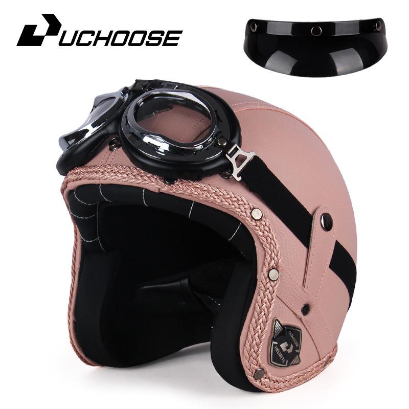 

Four Seasons Retro 3/4 Leather Harley Helmet for Electric Vehicle & Motorcycle M