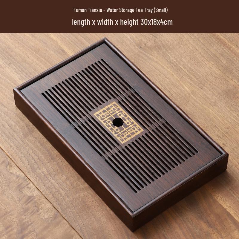 Bamboo Tea Tray with Water Storage - Simple Rectangular Design for Tea Sets