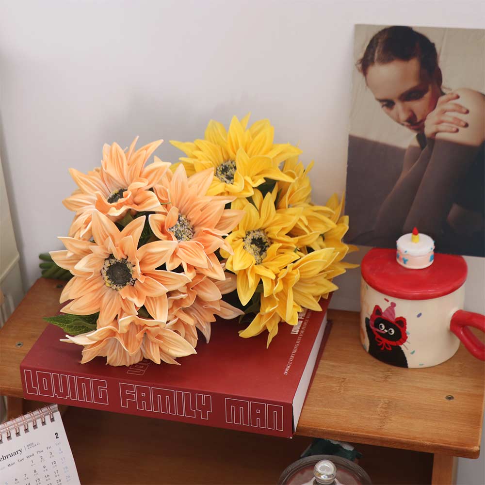 Realistic Artificial Sunflower Bouquet Elegant Plastic Fake Flower Decorative Simulated Sunflower Holiday Party Wedding