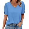 Dame Topper Kort Ermet Skjorter Knapper V-hals Vårmote Sommerantrekk Pluss Størrelse Bluser Pyntet Casual