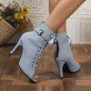 Fashion 2025Women's Sexy Denim Stiletto Heels Salsa Dance Boots Girls Ankle Boots Ballroom Denim High  Dance Shoes