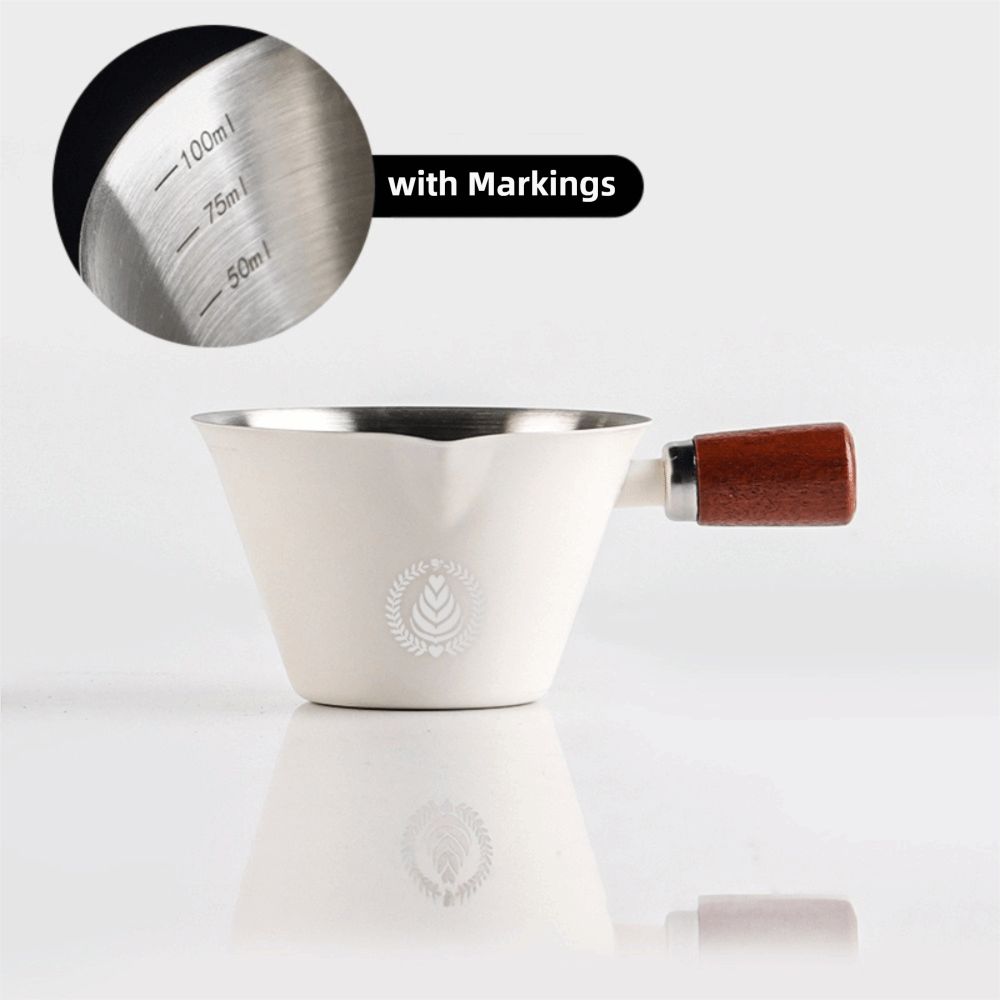 V-shaped Spout Coffee Espresso Cup Wooden Handle Coffee Extract Cup Coffee Measuring Cup  Home