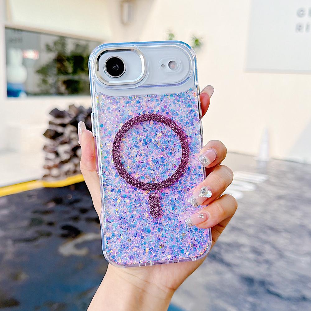 KEYSION Luxuxy Glitter Magnetic Phone Case for MagSafe for iPhone 17 Pro Max Soft TPU+PC Shockproof Back Cover for iPhone 17 Air