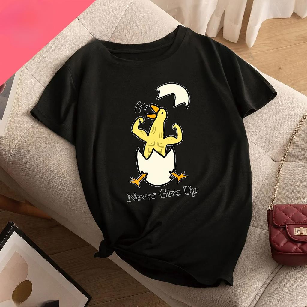 Funny Duck Print Casual Sports Printed T-shirt Women Round Neck Running Fitness Short Sleeves Tops Women's Activewear Fashion