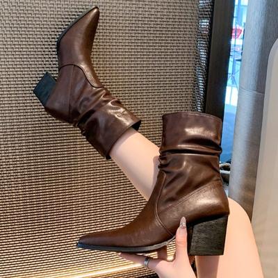 High Heels Stiefeletten Sexy Spitzschuh Lederschuhe 2025 Trend Winter Designer Neue Mode Punk Gladiator Klobig Botas Mujer