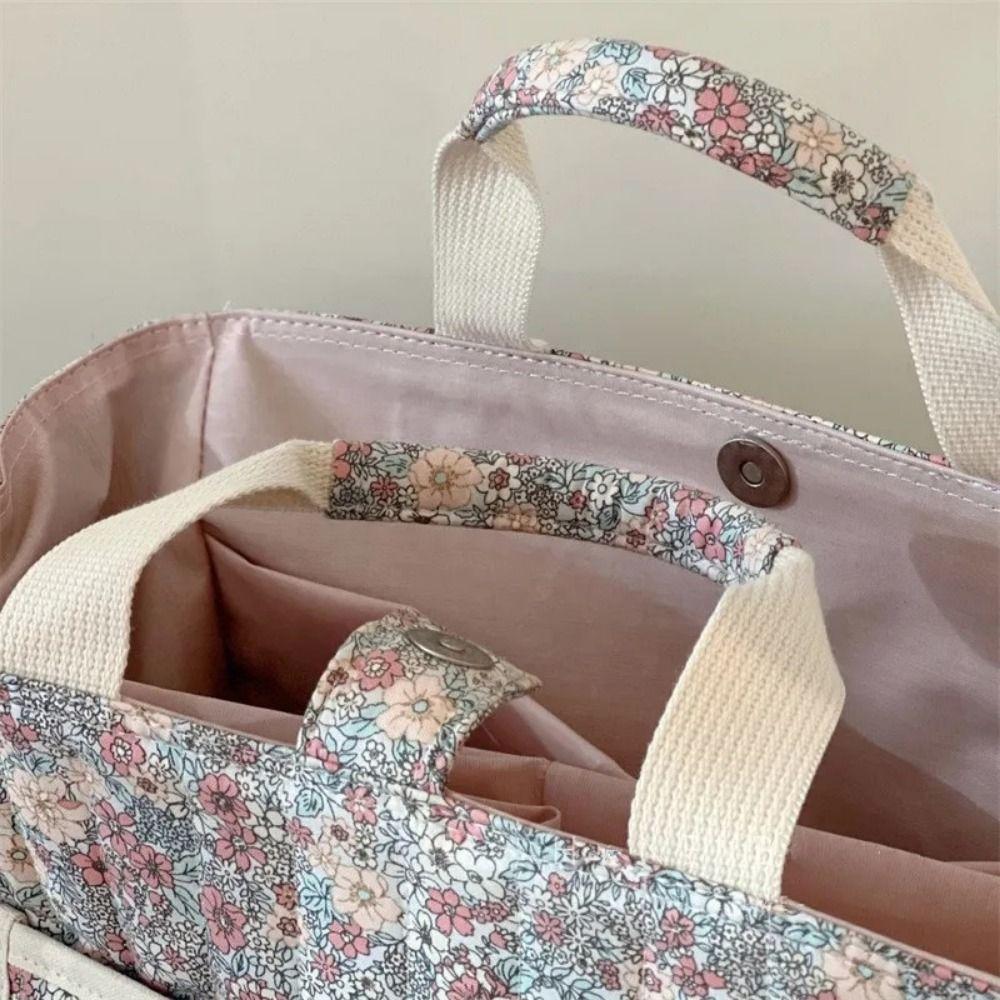 Multifunctional Crossbody Bag Floral Printing Diapers Stroller Bag Portable Storage Bag Women