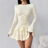 European and American Women's Solid Color Autumn Winter Slimming Long Sleeve Mini Dress