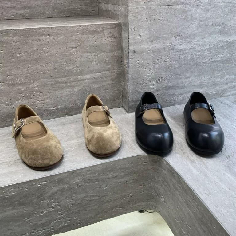 Sheepskin Version~ Spring and Autumn New Leather Inner Height Increase One-word Buckle with Shallow Mouth Mary Jane Single Shoes Women's Flat Loafers