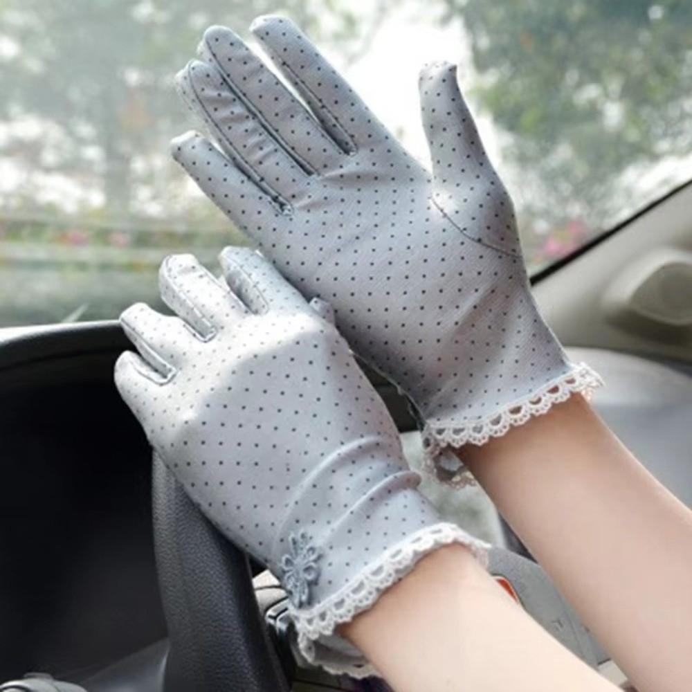 Polka Dot Driving Gloves Breathable Lace Patchwork Gloves Casual Sun Gloves