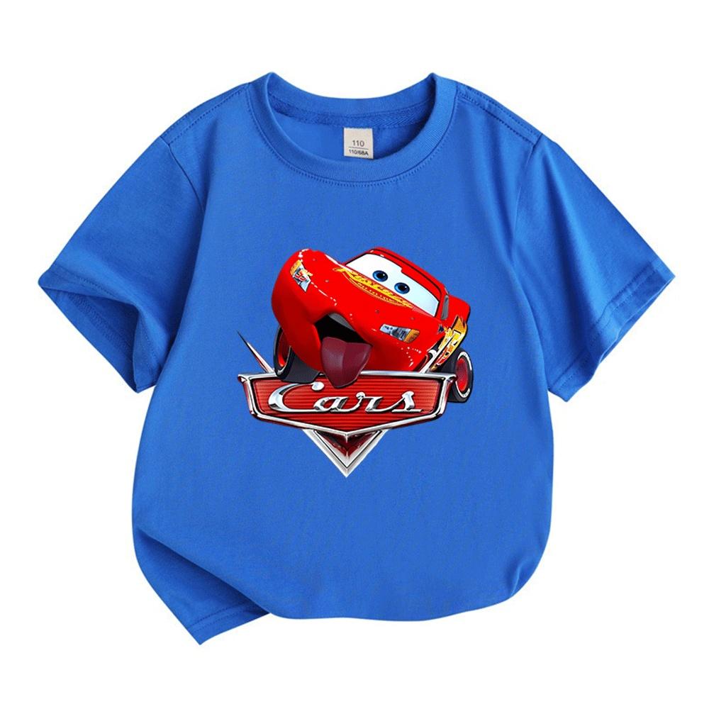 Kids Boys Girls 100% Cotton Crew Neck Short Sleeve T-Shirt, Funny Cute Red Racing Car Cartoon Print Casual Breathable Summer Tee Children Daily Wear