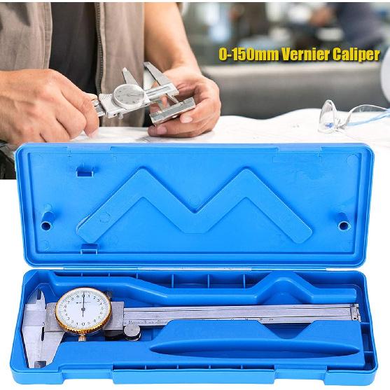 Dial Indicator Caliper 0-6"/150mm Metric Standard mm, Stainless Steel Dial Caliper, Shockproof Measuring Micrometer, Head Lockable 0.02mm Accuracy