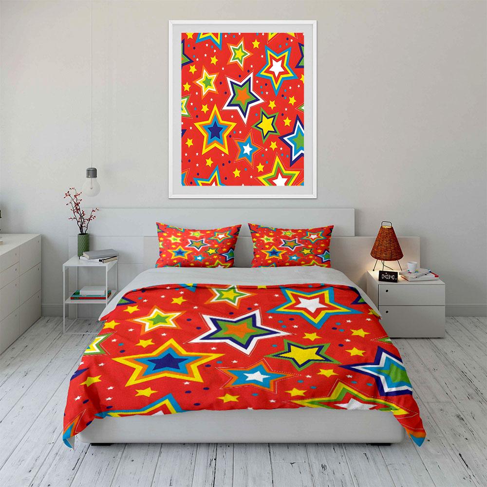 Colorful Star Pattern Gift Set Multiple Sizes Kid'S And Adults' Bedroom Exquisite 3Pc Bedding Set, Gift