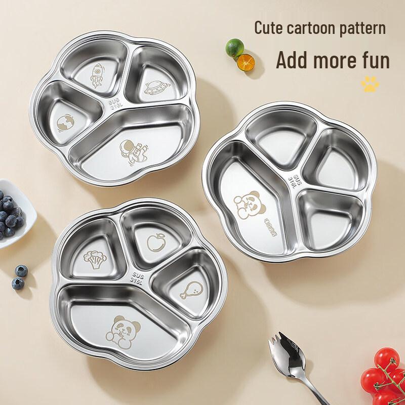 GOWKE 316 Stainless Steel Kids Divided Dinner Plate